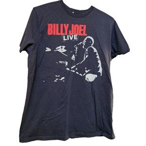 Billy Joel Live 2015 T-Shirt 2 Sided Black Size L Rockabilia Retro